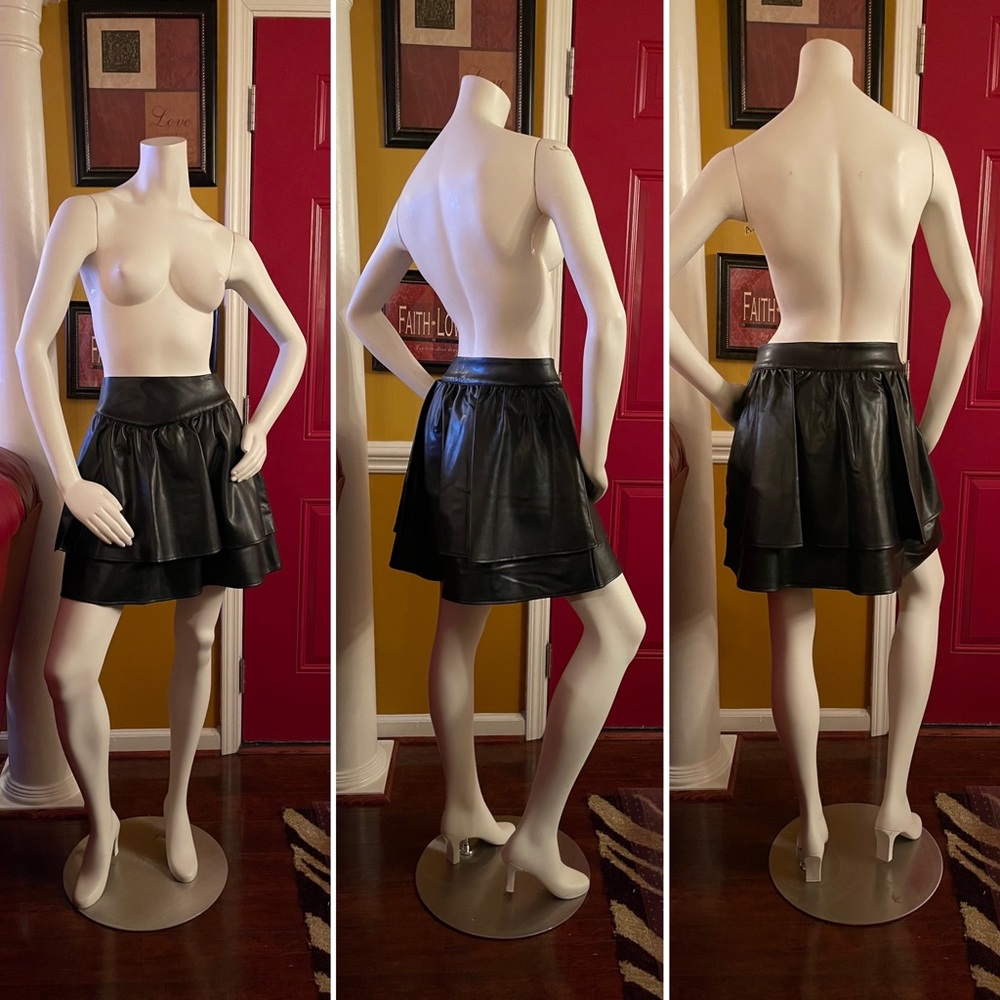 Express High Waisted Faux Leather Ruffle Mini Skirt - Picture 5 of 11
